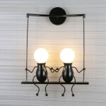 Humano�de cr�atif 2 t�tes noir fer lampe murale moderne applique murale simple lampe de mur art d�co ...