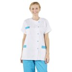Hurry jump tunique mdicale blouse de travail femme col rond manches courtes 3 poches serg blanc finition ...
