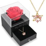 Sautoir et collier - collier pendentif c?ur rose en zircone avec bo�te de rose �ternelle - collier femme ...