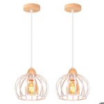 Idegu lot de 2 suspension luminaire moderne industriel lustre ajustable en bois mtal design cage plafonnier ...