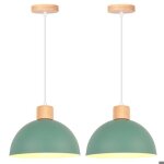 Idegu 2pcs lampe suspension vintage moderne lustre abat - jour en bois mtal design demi - cercle luminaire ...