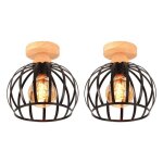 Idegu 2pcs luminaire plafonnier industriel e27 lampe de plafond en bois mtal design cage 20cm lustre ...