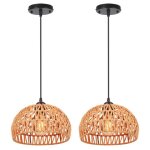 Idegu 2pcs lustre suspension tress�elampe luminaire retro en corde de papier plafonnier vintage pour ...