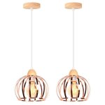 Lustre suspension - idegu - vintage - métal et bois - or rose - 2 ampoules e27 Lustre suspension - idegu - vintage - métal et bois - or rose - 2 ampoules e27