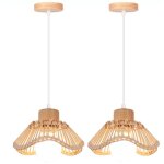 Idegu 2x lustre suspension modernelampe luminaire industriel abat - jour en bambou et bois plafonnier ...