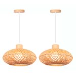 Idegu 2x lustre suspension vintagelampe de plafond industriel abat - jour en bambou design cage ovale ...