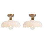 Idegu 2x plafonnier moderne25cm lampe de plafond vintage abat - jour en verre design fleurs blanc e27 ...