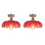 Idegu 2x plafonnier moderne25cm lampe de plafond vintage abat - jour en verre design fleurs e27 lustre ...