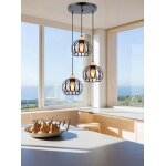 Suspension luminaire - idegu - vintage - mtal et bois - e27 - 60w - 3 ampoules