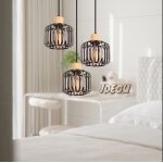 Lampe suspension - idegu - rtro - bois et mtal - 3 ampoules - e27 - 60w