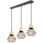 Idegu 3lamps suspensions luminaires industriel vintage en cage lampe plafonnier rtro ajustable en bois ...