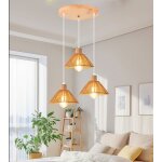 Idegu 3lampes lampes suspensions vintage22cm lampe de plafond abat - jour en rotin et bois designe chapeau ...