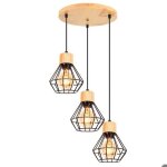 Idegu 3lampes suspensions luminaires en cage lustre industriel vintage en bois métal plafonnier ajustable ... Idegu 3lampes suspensions luminaires en cage lustre industriel vintage en bois métal plafonnier ajustable ...