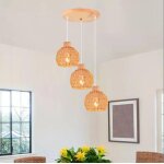 Idegu 3lampes suspensions luminaires industruiel lustre vintage abat - jour en rotin design cage plafonnier ...