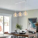 Lampe suspension - idegu - vintage - mtal et bois - e27 - 3 ampoules - blanc
