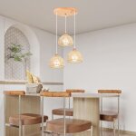 Idegu 3lampes suspension luminaire vintage lustre industriel en bois rotin cage abat - jour lampe de ...