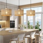 Idegu 3pcs lustre industrieltiss� suspenison luminaire vintage en rotin et bois e27 lampe plafonnier ...