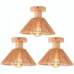 Idegu 3pcs plafonnier r�troe27 lampe de plafond abat - jour en rotin et bois vintage lustre design chapeau ...