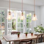 Idegu 3pcs suspension luminaire en verrelampe suspendue industriel vintage e27 finition en laiton lustre ...