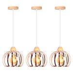 Lustre suspension - idegu - vintage - métal et bois - 3 ampoules - or rose Lustre suspension - idegu - vintage - métal et bois - 3 ampoules - or rose