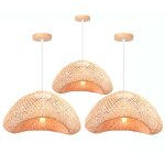 Idegu 3x lustre industriel vintagee27 lampe de plafond abat - jour en bambou design g�om�trie suspension ...