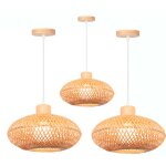 Idegu 3x lustre suspension vintagelampe de plafond industriel abat - jour en bambou design cage ovale ...