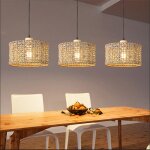 Idegu 3x suspension luminaire vintage tiss lustre industriel en rotin et bois e27 lampe de plafond style ...