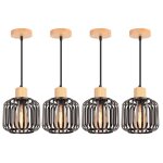 Lustre suspension - idegu - vintage - mtal et bois - e27 - 4 ampoules - noir