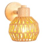 Idegu applique murale industriel vintage lampe murale en bois rotin brun e27 luminaire murale rglable ...