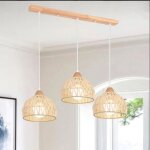 Idegu lampe suspension vintage industriel lustre en bois rotin blanc e27 luminaire eclairage design cage ...