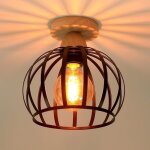 Idegu luminaire plafonnier industriel e27 lampe de plafond en bois mtal design cage 20cm vintage lustre ...