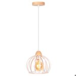 Idegu lustre moderne industriel en cage suspension luminaire vintage ajustable lampe de plafond en bois ...
