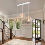 Lustre suspension - idegu - cage - bois et mtal - 3 lampes - blanc