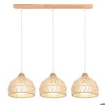 Idegu lustre suspension vintage lampe plafonnier en bois rotin blanc e27 luminaire eclairage design cage ...