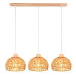 Idegu lustre suspension vintage lampe plafonnier en bois rotin brun e27 luminaire eclairage design cage ...