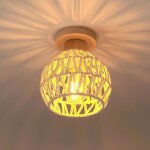 Idegu plafonnier industriel lampe de plafond en rotin blanc e27 luminaire lustre vintage abat - jour ...