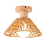Idegu plafonnier r�troe27 lampe de plafond abat - jour en rotin et bois vintage lustre design chapeau ...