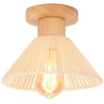 Idegu plafonnier vintage22cm lustre abat - jour en rotin blanc et bois e27 lampe de plafond style nordique ...