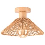 Idegu plafonnier vintage26cm lampe de plafond industriel en rotin et bois design edison e27 luminaire ...