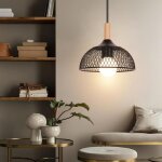 Lustre suspension - idegu - vintage - bois et métal - e27 - 60w - noir Lustre suspension - idegu - vintage - bois et métal - e27 - 60w - noir