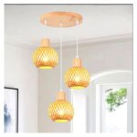 Idegu suspension luminaire en bambou et bois vintage lustre 13cm mini abat - jour  boule rotin retro ...