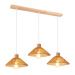 Idegu suspension luminaire industriel26cm r�tro lustre plafonnier abat - jour en rotin et bois e27 lampe ...