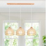 Idegu suspension luminaire vintage lustre en bois rotin blanc abat - jour design cage e27 plafonnier ...