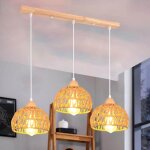 Idegu suspension luminaire vintage lustre en bois rotin brun abat - jour design cage e27 plafonnier rtro ...