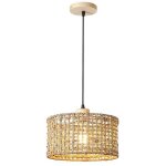 Idegu suspension luminaire vintage tiss lustre industriel en rotin et bois e27 lampe de plafond style ...