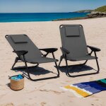 Idmarket lot de 2 chaises de plage pliantes - fauteuils de jardin inclinables sac � dos gris anthracite ...
