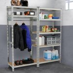 Idmarket lot de 2 étagères modulables charges lourdes en métal 8 plateaux avec vestiaire h. 180 cm Idmarket lot de 2 étagères modulables charges lourdes en métal 8 plateaux avec vestiaire h. 180 cm