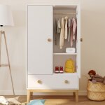 Idmarket armoire enfant 2 portes jacob avec tiroir blanc et bois