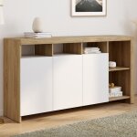 Idmarket buffet 140 cm malo bois fa�on h�tre et portes blanches
