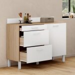 Idmarket buffet bas de cuisine 120 cm casserolier cina plan de travail h. 83 cm 1 porte + 3 tiroirs faon ...